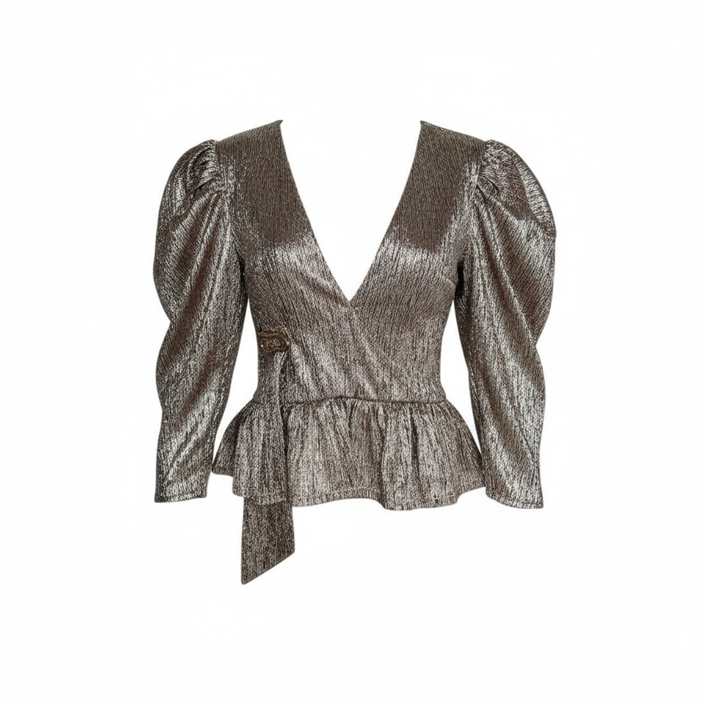 NWT Sabina Musayev cosmos lurex belted puff sleeve top Small